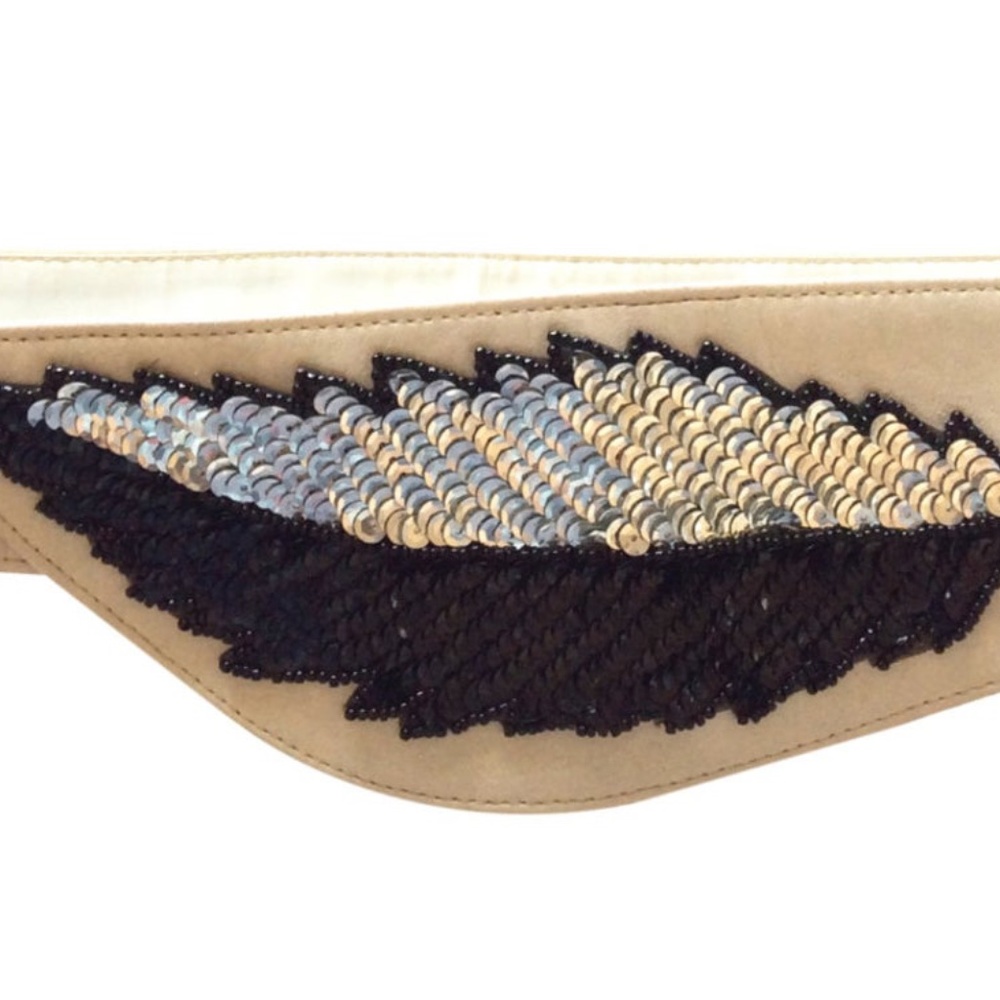 Vintage White Leather Sequins Belt